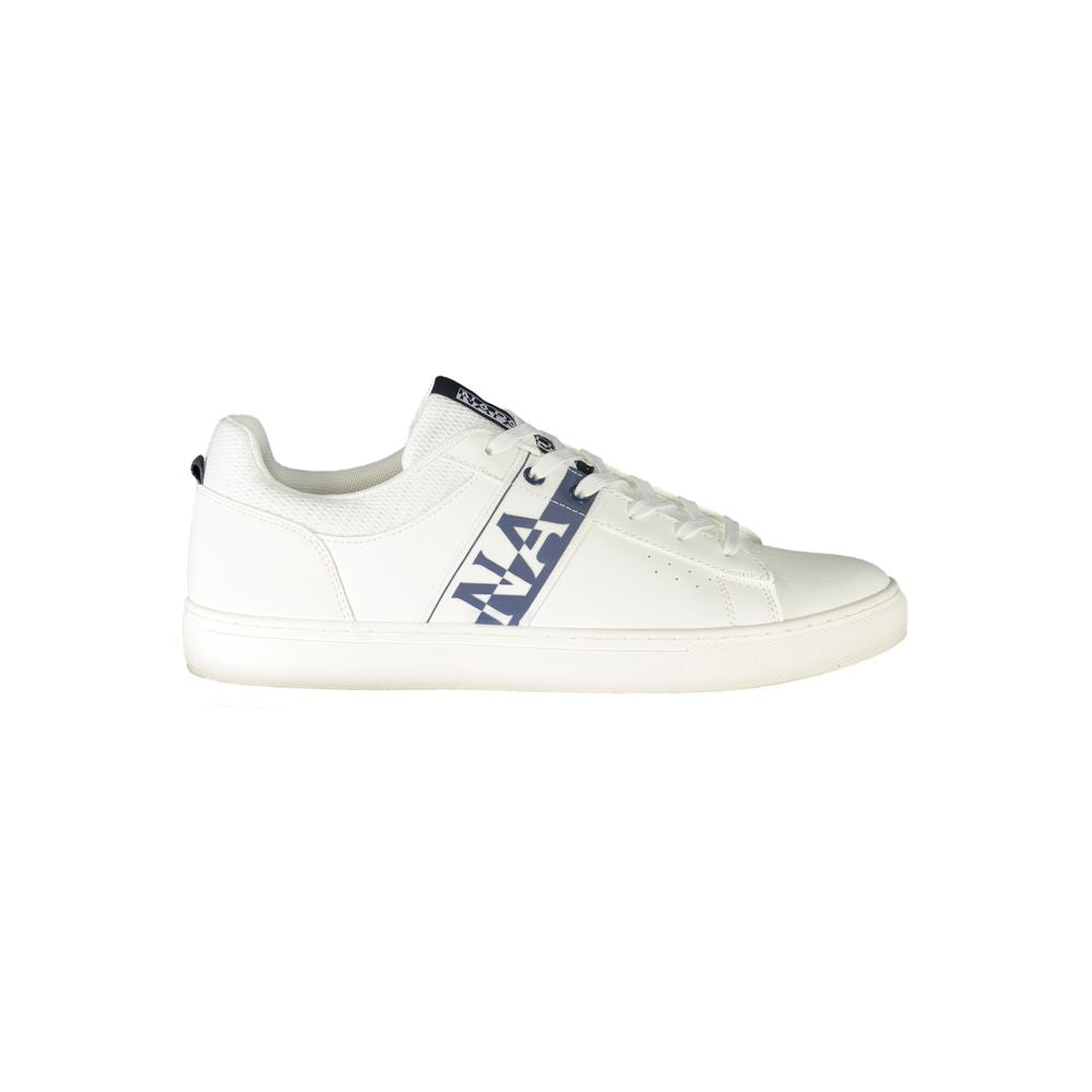 Napapijri White Leather Men Sneaker with logo and contrasting details, perfect for stylish comfort.