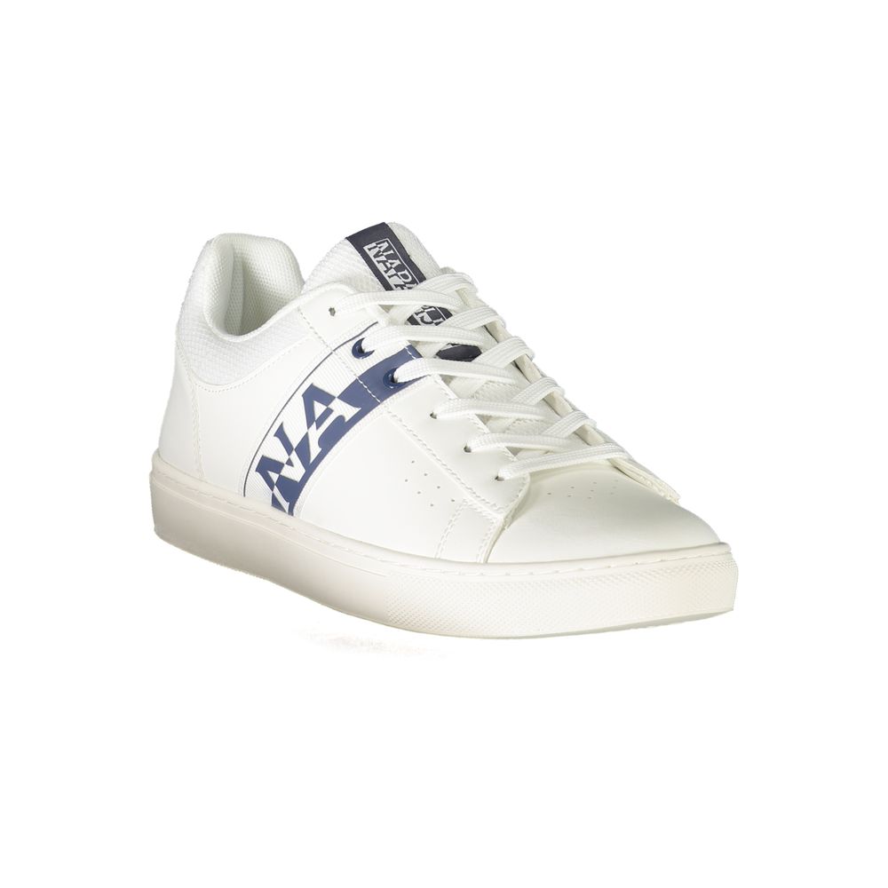 Napapijri White Leather Men Sneaker with bold logo and contrasting details, perfect for stylish and comfortable footwear.
