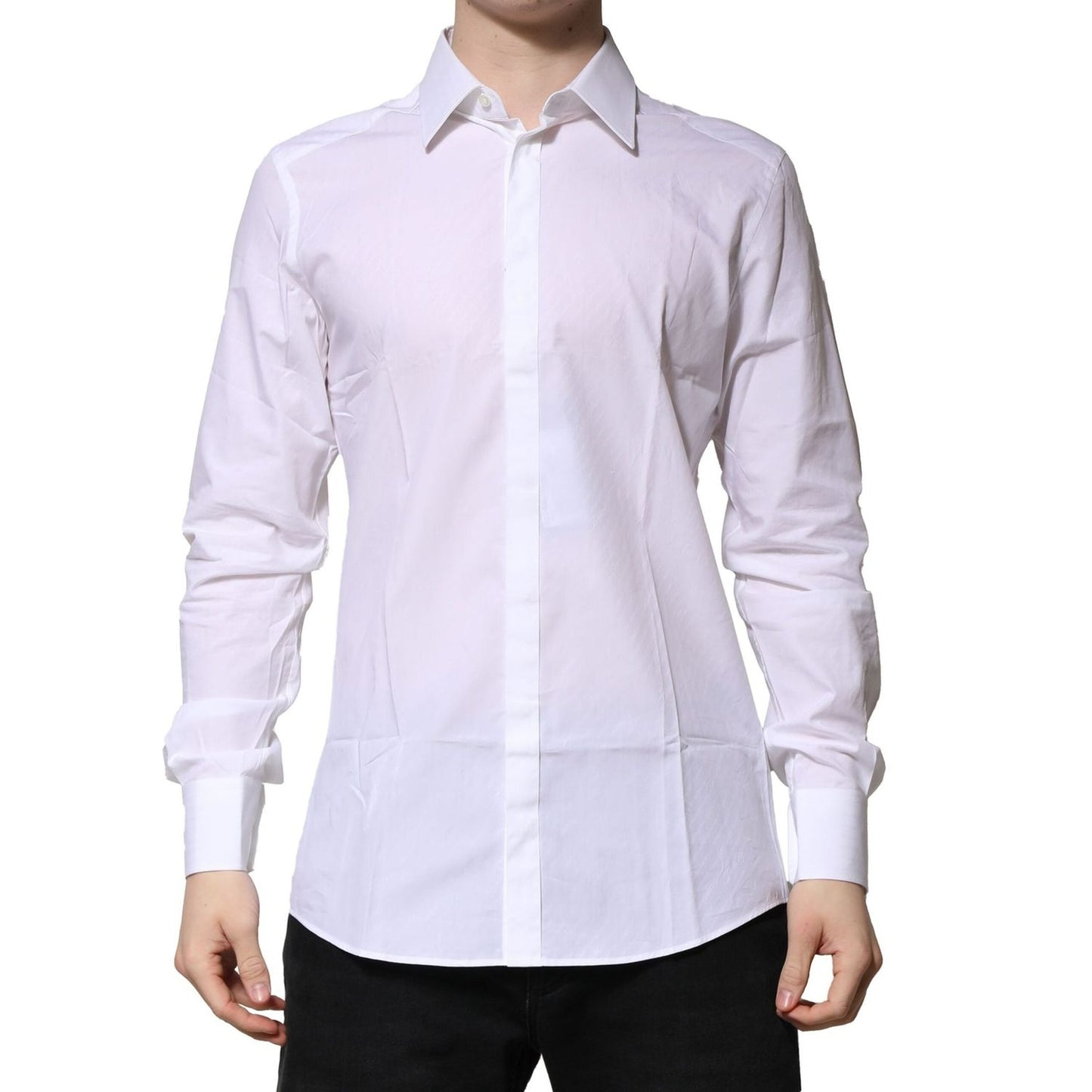 Dolce & Gabbana White Cotton GOLD Long Sleeves Formal Shirt