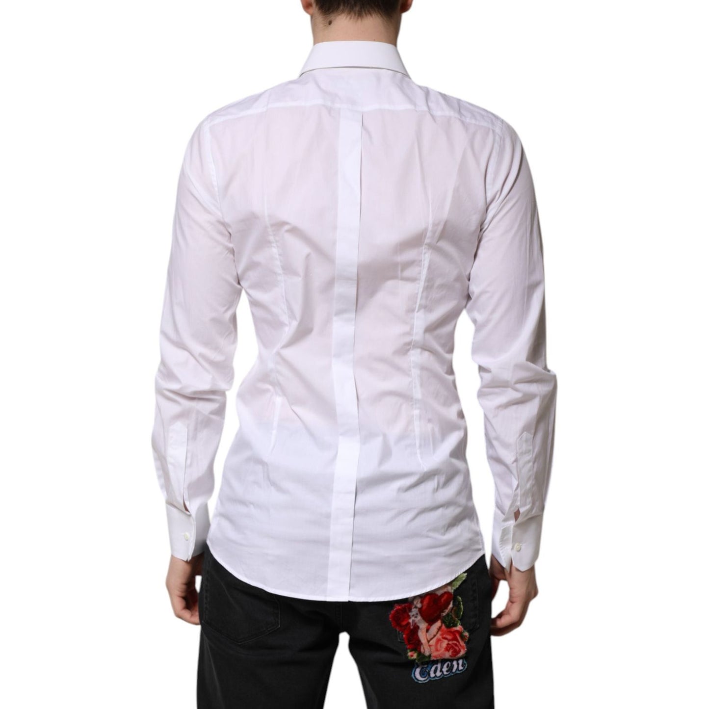 Dolce & Gabbana White GOLD Long Sleeves Dress Men Formal Shirt