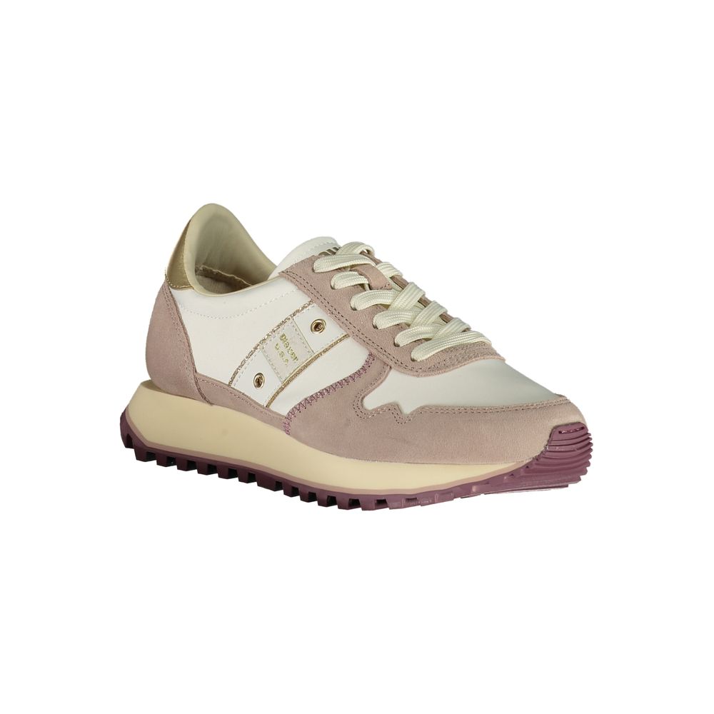 Blauer White Polyester Women Sneaker with purple and gold accents, featuring customizable laces and removable insole for urban chic style.