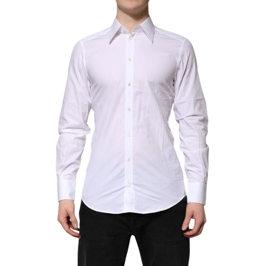 Dolce & Gabbana White GOLD Cotton Poplin Dress Formal Shirt