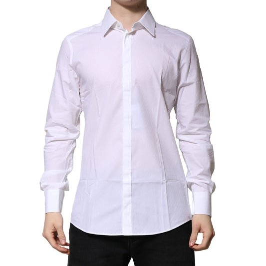 Dolce & Gabbana White GOLD Cotton Long Sleeves Men Formal Shirt
