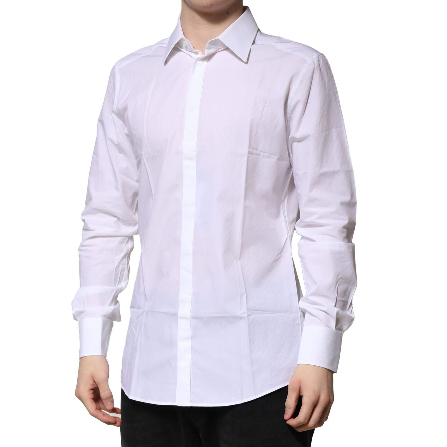 Dolce & Gabbana White GOLD Cotton Long Sleeves Men Formal Shirt