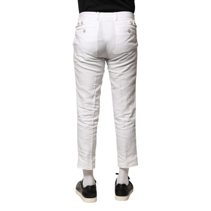 Dolce & Gabbana White Linen Mid Waist Cropped Pants
