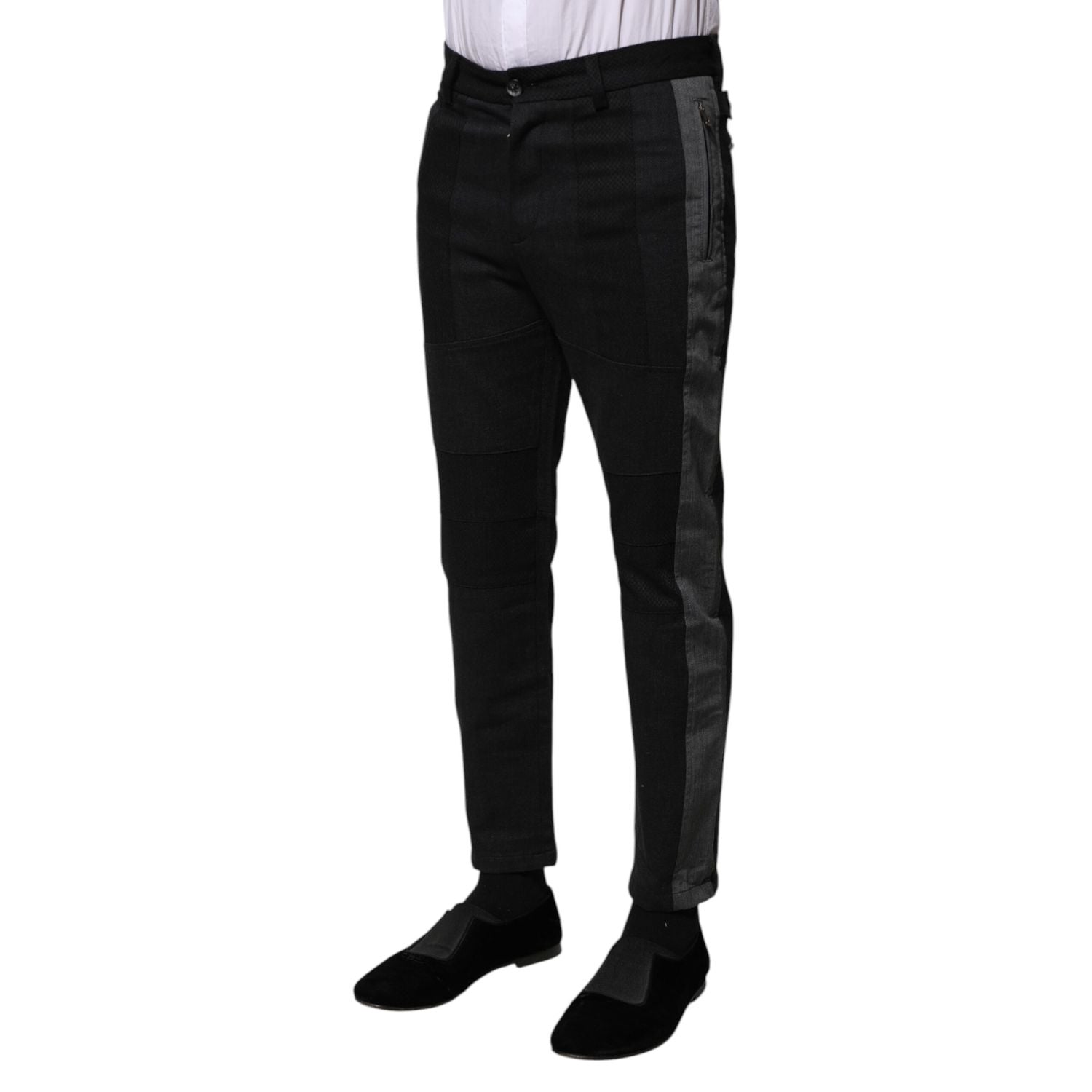 Dolce & Gabbana Black Gray Fantasy Cotton Formal Slim Pants
