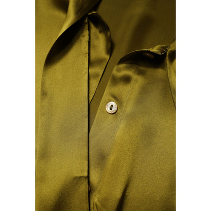 Dolce & Gabbana Green Ascot Collar Long Sleeves Blouse Top