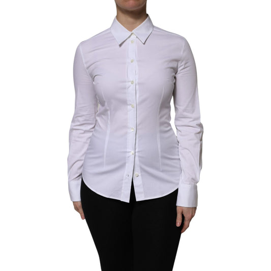 Dolce & Gabbana White Cotton Collared Long Sleeves Blouse Top