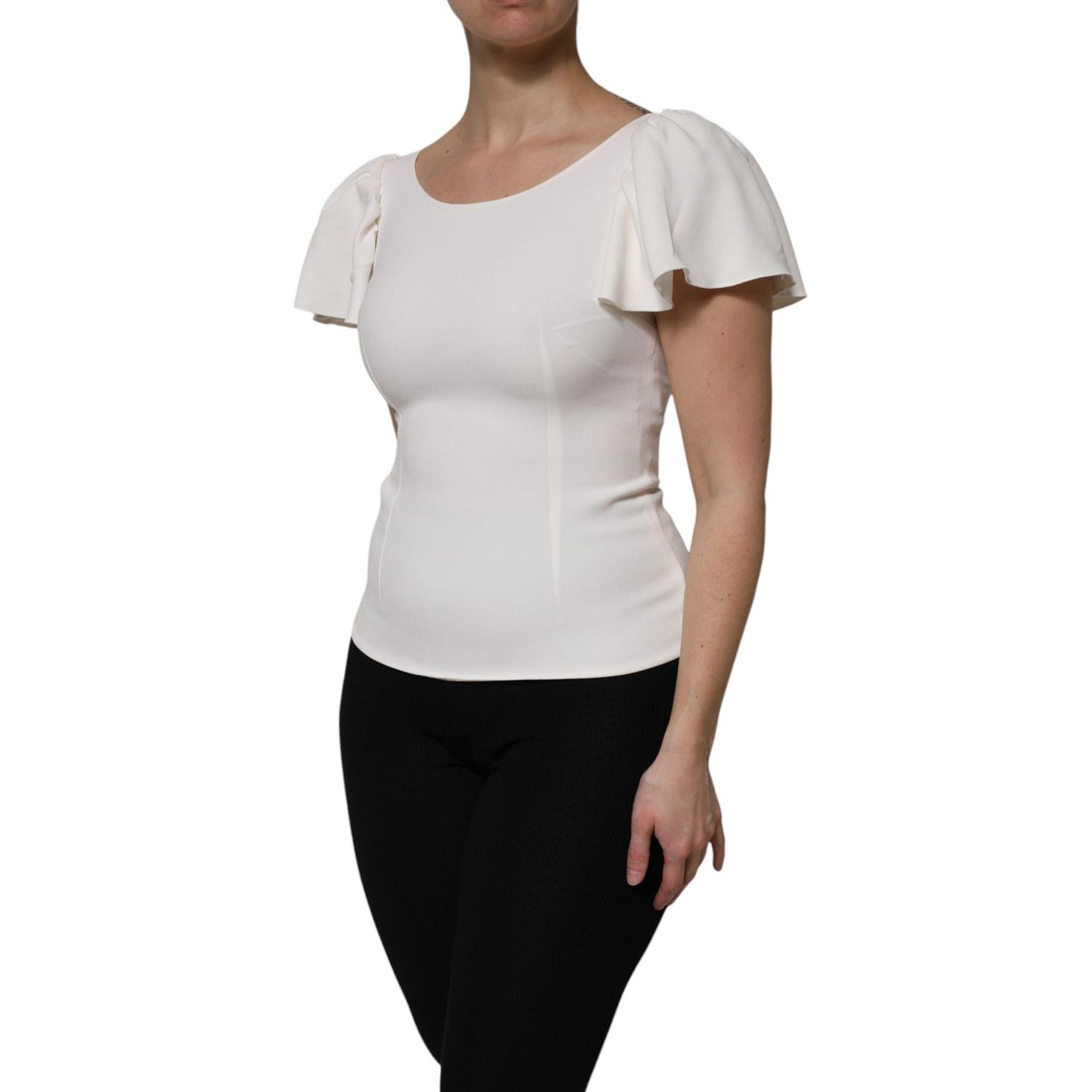 Dolce & Gabbana White Viscose Round Neck Short Sleeves Top TSH906753-38