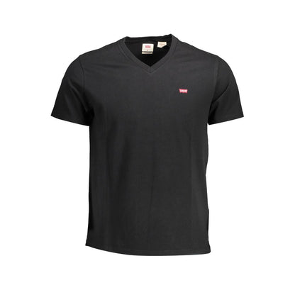 Levi's Black Cotton Men T-Shirt with V-neck design showcasing iconic logo, made from premium cotton for comfort and style.
