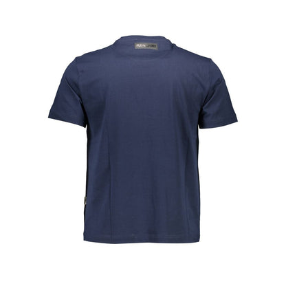 Plein Sport Blue Cotton Men T-Shirt showcasing back view with logo, perfect for stylish athletes seeking comfort and high-fashion sportswear.