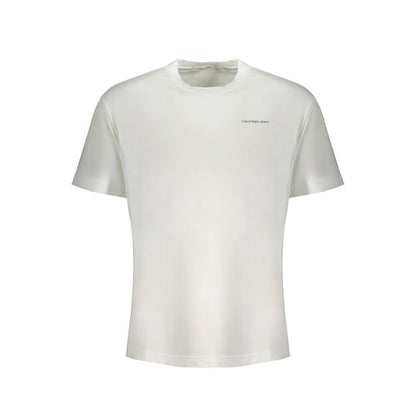 Calvin Klein White Cotton T-Shirt with short sleeves, crew neck, logo print, made from 95% regenerative cotton.