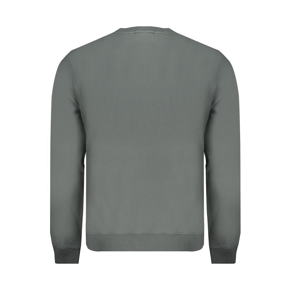 Napapijri Green Cotton Men Sweater featuring a classic crew neck and embroidered logo, showcasing sustainable fashion for a trendy look.