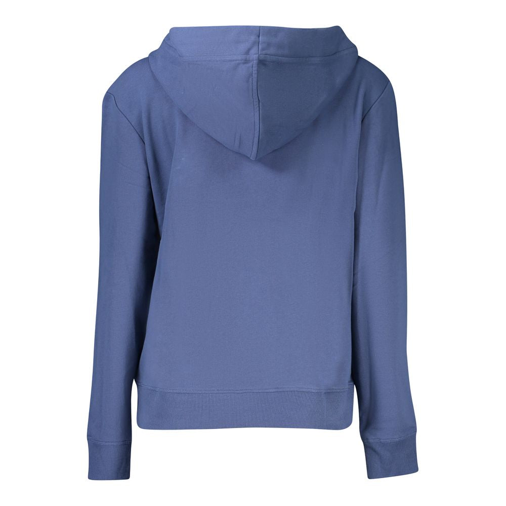 North Sails Blue Cotton Women Sweater, luxurious hooded sweatshirt with brushed cotton fabric and embossed print, back view.