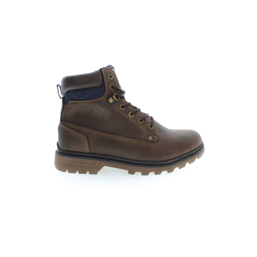 U.S. POLO ASSN. Brown Polyester Men Boot with lace-up design and iconic logo for sophistication and durability.