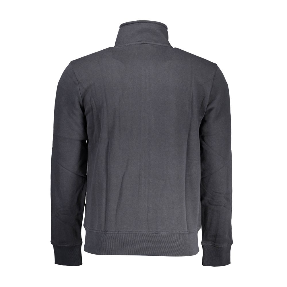Back view of Napapijri Black Cotton Men Sweater showcasing long sleeves and collar design.