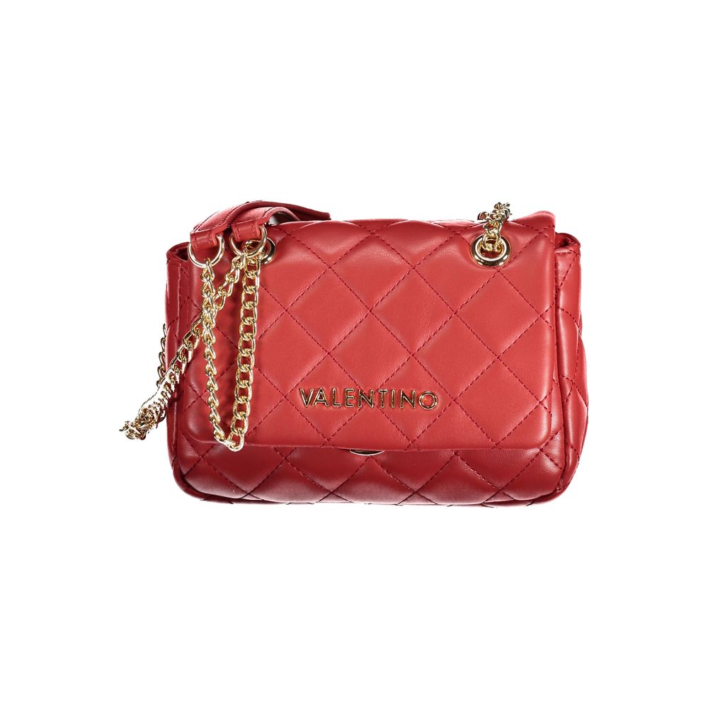Mario Valentino Red Polyethylene Handbag with chain shoulder strap, internal pocket, contrast details, and logo clip closure.