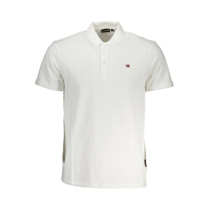 Napapijri White Cotton Men Polo Shirt with embroidery and three-button placket, classic style for casual wear.