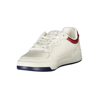 Tommy Hilfiger White Leather Men Sneaker with contrasting details and logo, showcasing luxury and comfort in a sleek design.