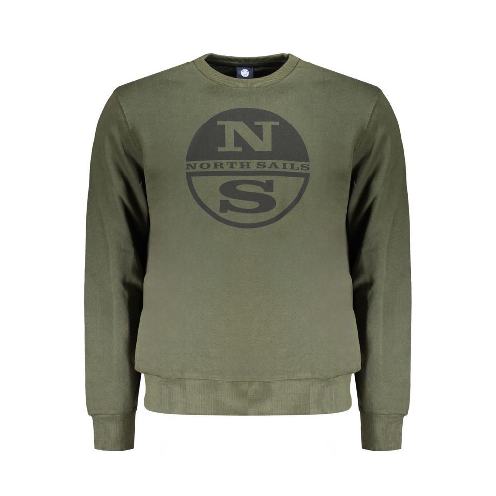 North Sails Green Cotton Men Sweater with logo design, modern long sleeve sweatshirt with soft brushed finish.