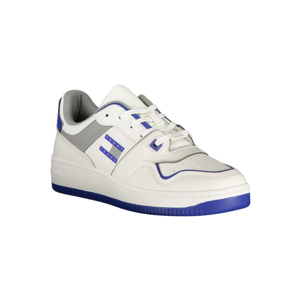 Tommy Hilfiger White Polyethylene Men Sneaker with blue accents and logo on white background