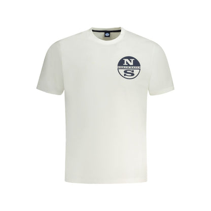 North Sails White Cotton Men T-Shirt with logo, crew neck design, made from premium cotton for comfort and durability, front view.