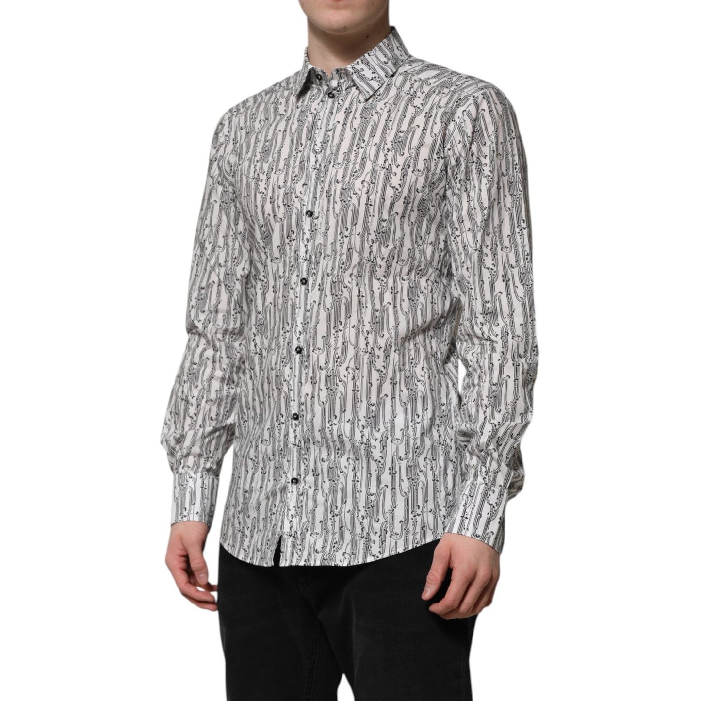 Dolce & Gabbana White Floral Print Casual Long Sleeves Shirt TSH906759-40