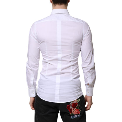 Dolce & Gabbana White Cotton GOLD Long Sleeves Dress Shirt