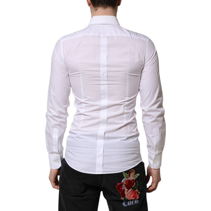 Dolce & Gabbana White Cotton GOLD Long Sleeve Men Dress Shirt