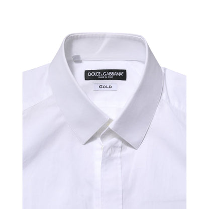 Dolce & Gabbana White Cotton GOLD Long Sleeve Men Dress Shirt