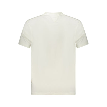 Back view of Napapijri White Cotton Men T-Shirt showcasing organic cotton fabric and relaxed fit.