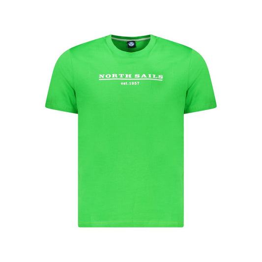 North Sails Green Cotton Men T-Shirt with logo print, crew neck, 100% cotton, vibrant green color, perfect for modern trendsetter.