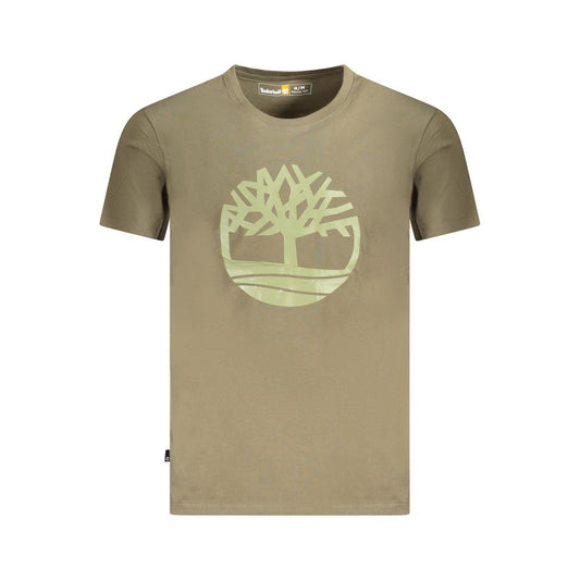 Alt Tag: Timberland Green Cotton T-Shirt with logo print, short sleeves, regular fit, crew neck.