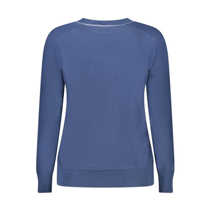 Back view of North Sails Blue Cotton Women Sweater, showcasing long sleeves and fine craftsmanship for style and comfort.