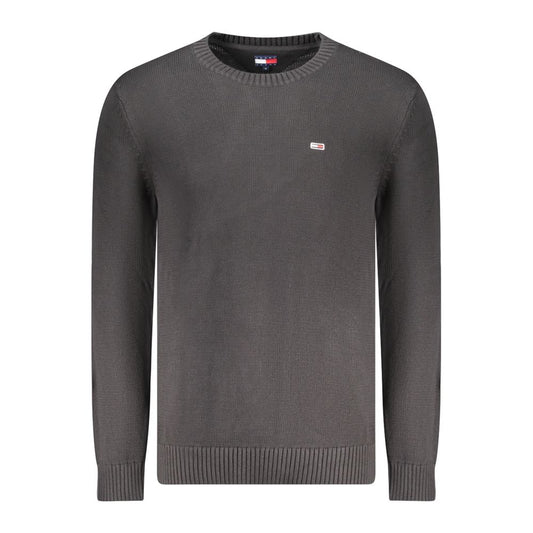Tommy Hilfiger Black Cotton Men Sweater with iconic logo, offering comfort and style, perfect for layering or a standalone statement piece.
