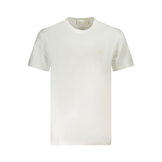 Calvin Klein White Cotton Men T-Shirt with bold logo, crew neck, eco-friendly material, perfect for casual wear.
