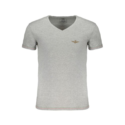 Alt Tag: Aeronautica Militare brown cotton men T-shirt with V-neck and logo, in gray with contrast details and premium fabric blend.