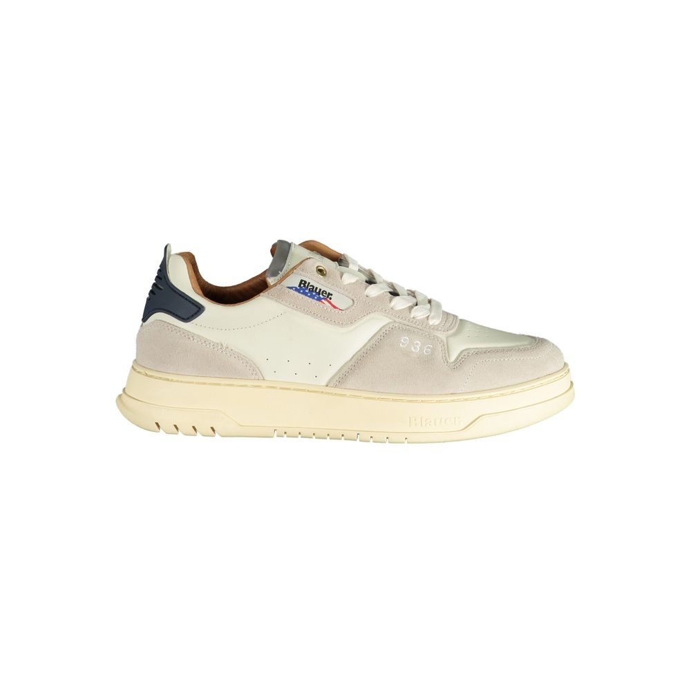 Blauer White Polyethylene Men Sneaker with sleek design and contrasting details, featuring a removable insole and Blauer logo for style and comfort.