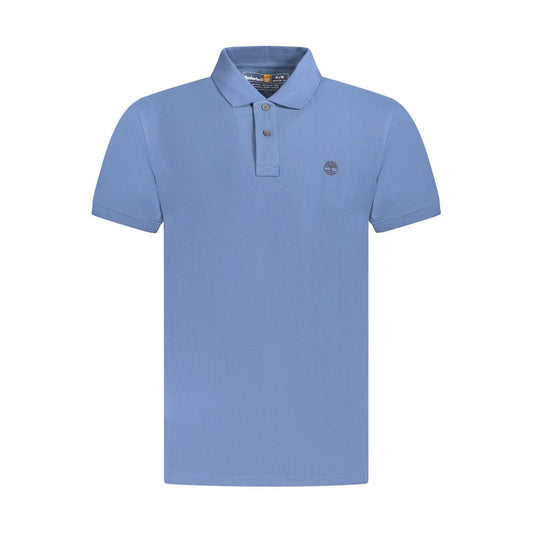 Timberland Blue Cotton Men Polo Shirt with short sleeves, featuring a two-button placket and embroidered Timberland logo.