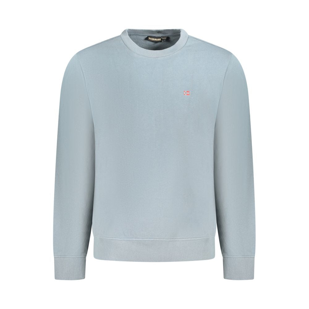 Napapijri Gray Cotton Men Sweater with long sleeves and subtle embroidery, offering comfort and style.