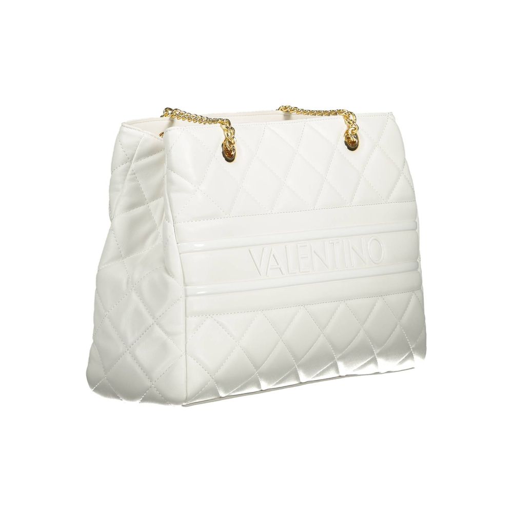 Mario Valentino White Polyethylene Women Handbag with elegant chain and quilted design, featuring spacious compartments for essentials.