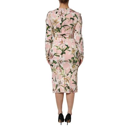Dolce & Gabbana Pink Lily Viscose Sheath Stretch Midi Dress