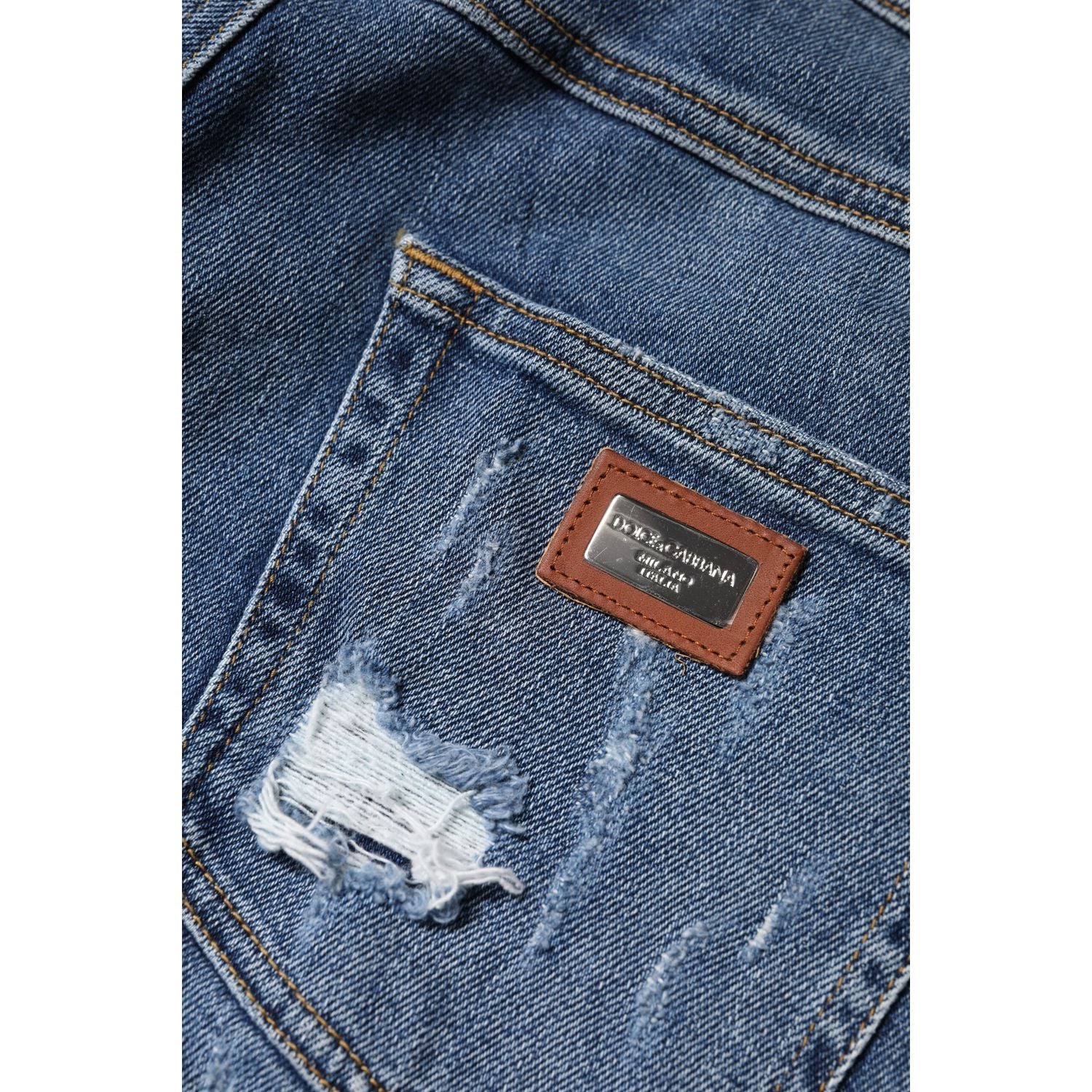 Dolce & Gabbana Blue Tattered Cotton Low Waist Denim Jeans