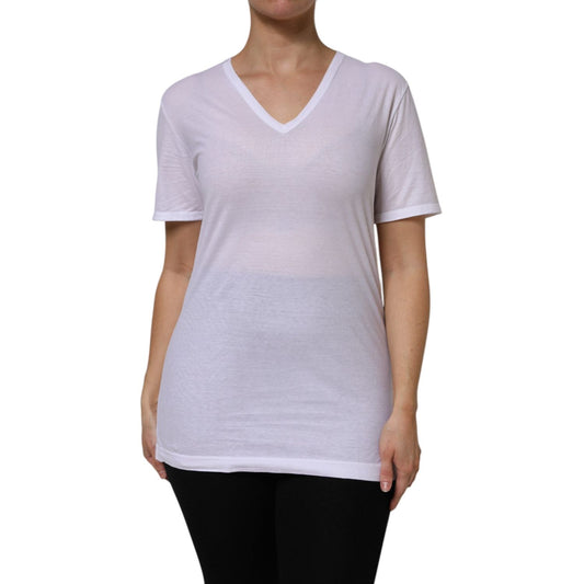 Dolce & Gabbana White Cotton Short Sleeves V-Neck Top T-shirt