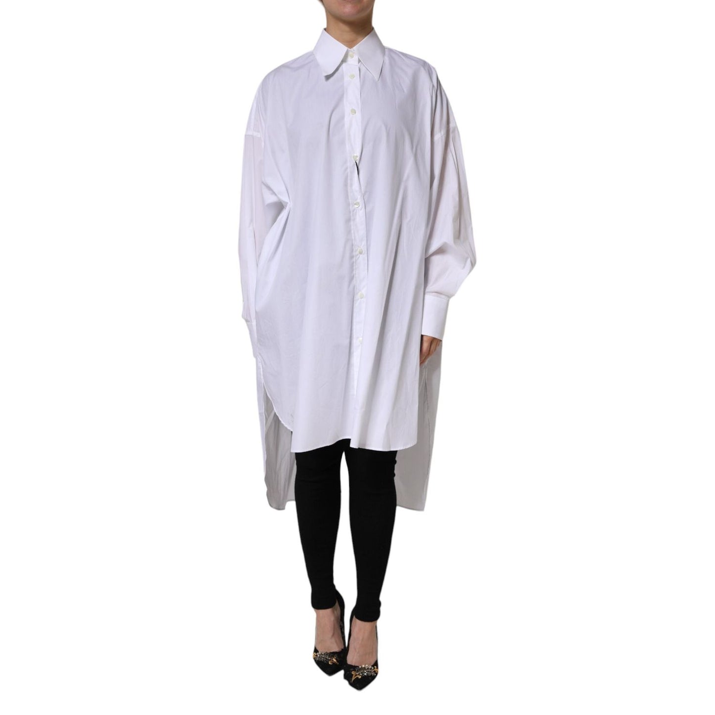 Dolce & Gabbana White Cotton Collared Shirt Long Sleeve Top