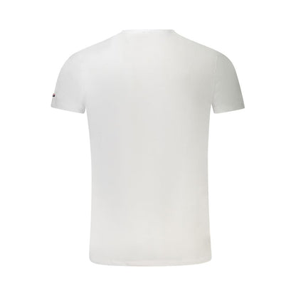 Back view of Pepe Jeans White Cotton Men T-Shirt, showcasing slim fit and comfort.