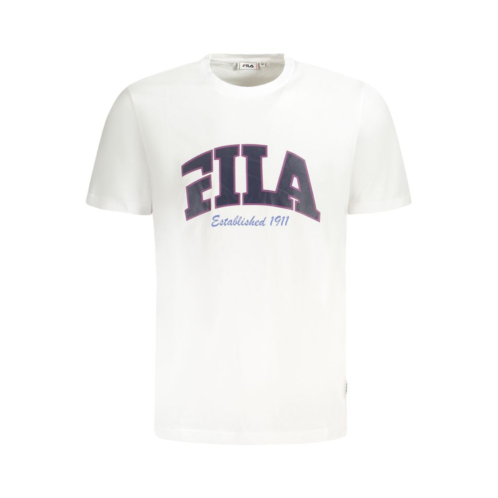 Fila White Cotton Men T-Shirt with iconic logo and graphic print on front.