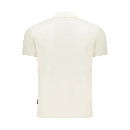 Back view of Napapijri White Cotton Men Polo Shirt showcasing relaxed fit and iconic logo