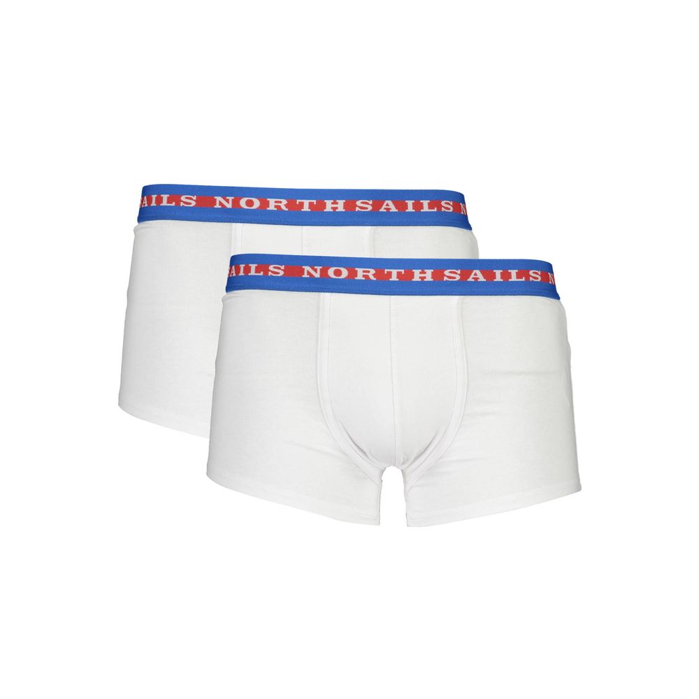 North Sails White Cotton Men Boxer set with blue and red waistband logo, showcasing style and comfort for the modern man.