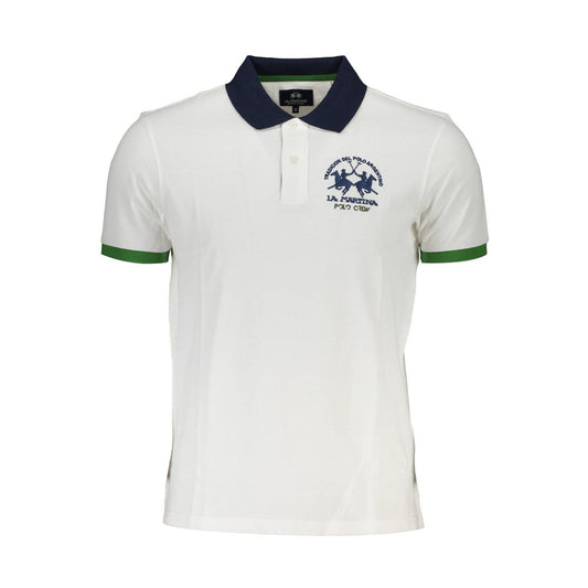 La Martina White Cotton Men Polo Shirt with embroidered logo and contrasting collar detailing